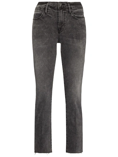 Shop Frame Le High Cut Out Jeans In Grey