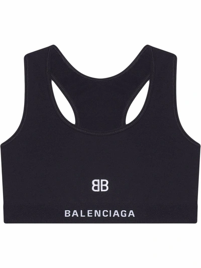 Shop Balenciaga Embroidered-motif Sports Bra In Black
