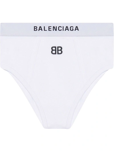 Shop Balenciaga Logo-embroidered Sports Briefs In White