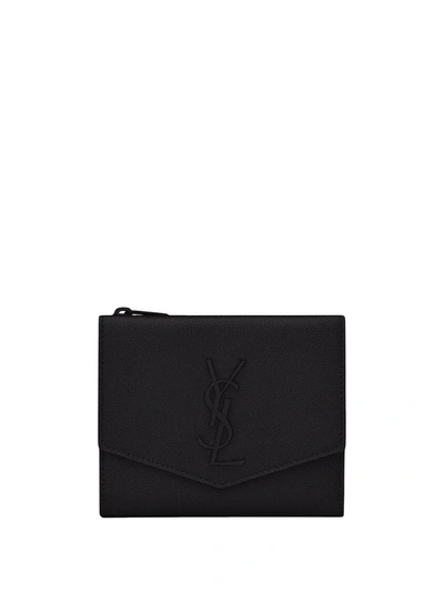 Shop Saint Laurent Ysl Embroidered Wallet In Black
