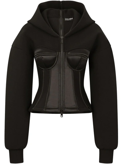 Shop Dolce & Gabbana Hooded Bralette-trim Jacket In Black