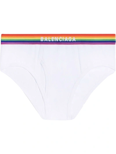 Shop Balenciaga Logo-embroidered Pride Briefs In White