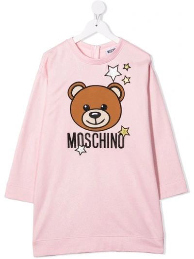 Shop Moschino Graphic-print Jersey Dress In Pink