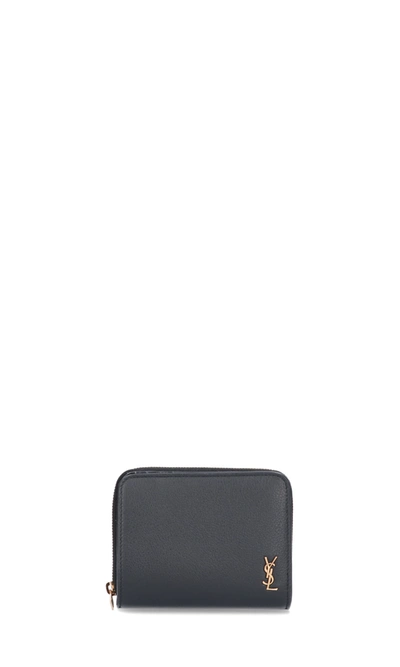 Shop Saint Laurent "monogram" Small Zipped Wallet In Black