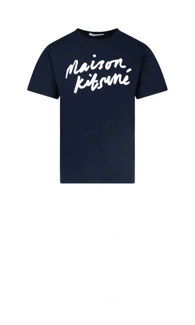 Shop Maison Kitsuné Logo T-shirt In Blue