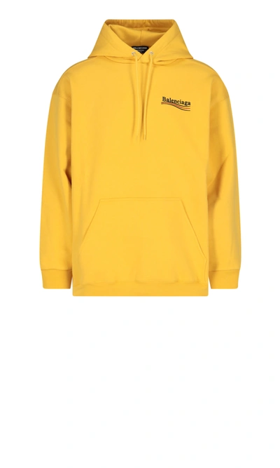 Shop Balenciaga Logo Hoodie In Yellow