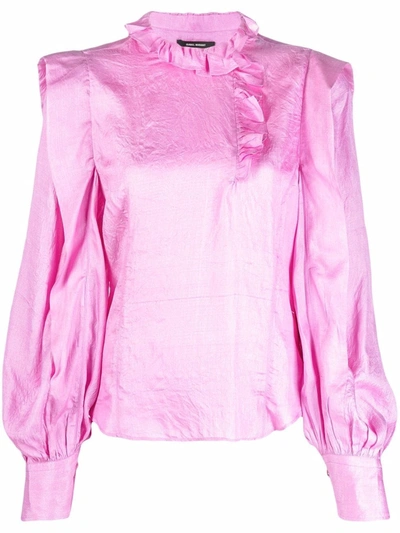 Shop Isabel Marant Chandra Ruffled Silk Shirt In 粉色