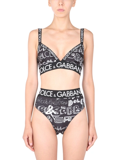 Shop Dolce & Gabbana High Waist Briefs With All Over Logo In Black