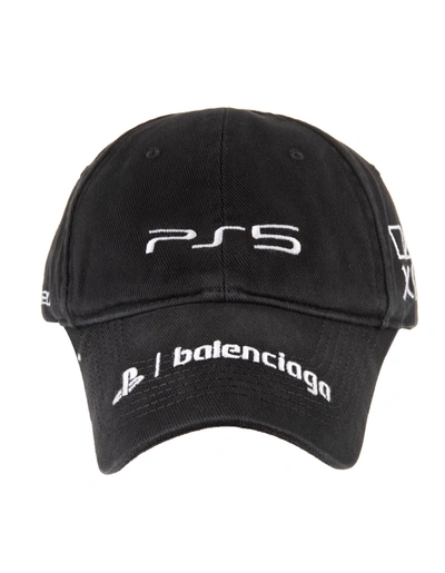 Shop Balenciaga Man Black Playstation Baseball Cap In Black/white