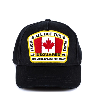 Dsquared2 Flag Patch Cotton Canvas Baseball Hat In Black