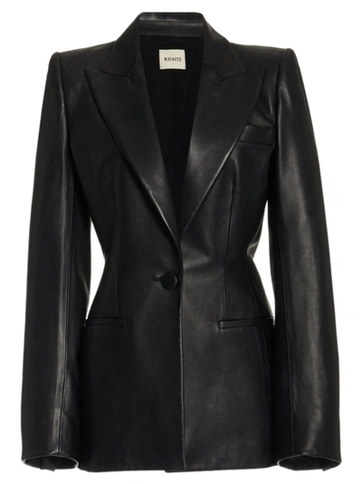 Shop Khaite Blondie Leather Blazer Black