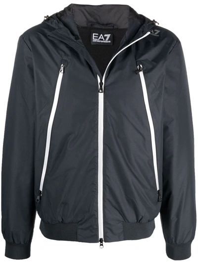 Shop Ea7 Hooded Logo Bomber Jacket In Blau