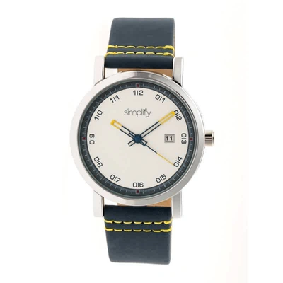 Shop Simplify The 5300 Silver Dial Blue Leather Watch Sim5301 In Blue / Silver / Yellow