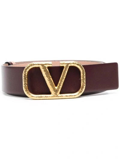 Shop Valentino Vlogo Buckle Belt In Burgundy