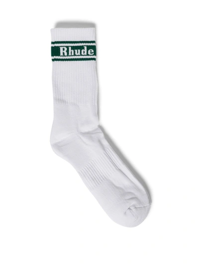 Shop Rhude Stripe Logo Sock White And Green