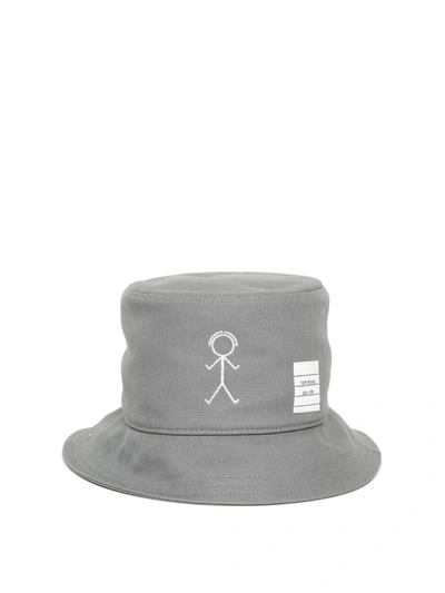 Shop Thom Browne Mr. Thom Icon Motif Bucket Hat Grey