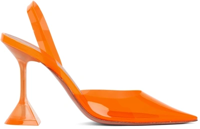 Shop Amina Muaddi Orange Pvc Holli Sling 95 Heels In Fluo Orange
