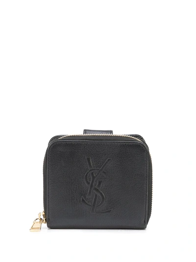 Pre-owned Saint Laurent Ysl Logo-embossed Compact Wallet In Black