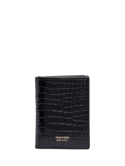 Shop Tom Ford Black Crocodile Effect Wallet In Nero