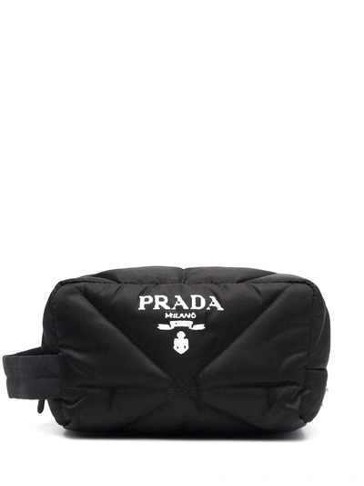 Shop Prada Black Logo Swim Trousse In Nero