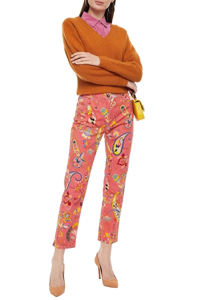 Shop Etro Printed High-rise Straight-leg Jeans In Pink
