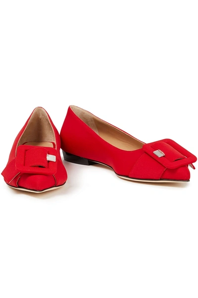Shop Sergio Rossi Buckle-detailed Cotton-blend Faille Point-toe Flats In Tomato Red