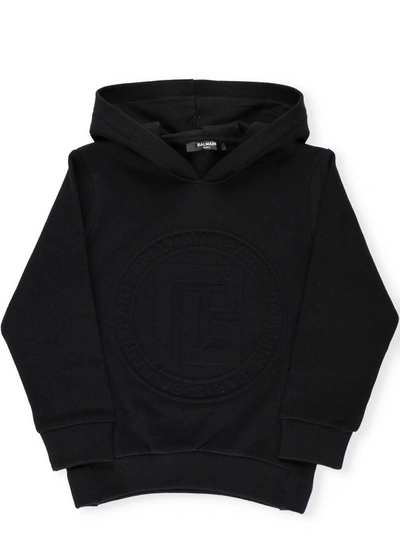 Shop Balmain Kids Logo Embossed Hoodie In Black