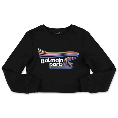 Shop Balmain Kids Logo Printed Sweatshirt In Black
