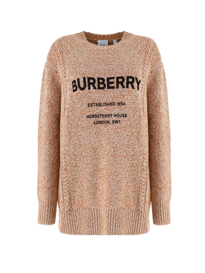 Shop Burberry Logo Print Knit Sweater In Brown