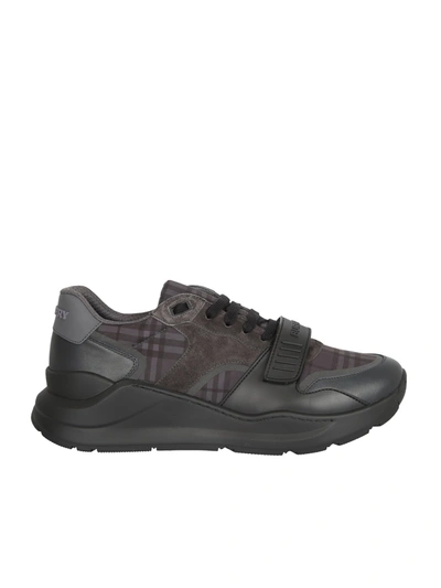 Shop Burberry Vintage Check Panelled Sneakers In Grey