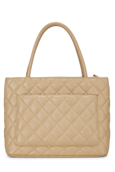 Pre-owned Chanel Beige Quilted Caviar Medallion Tote