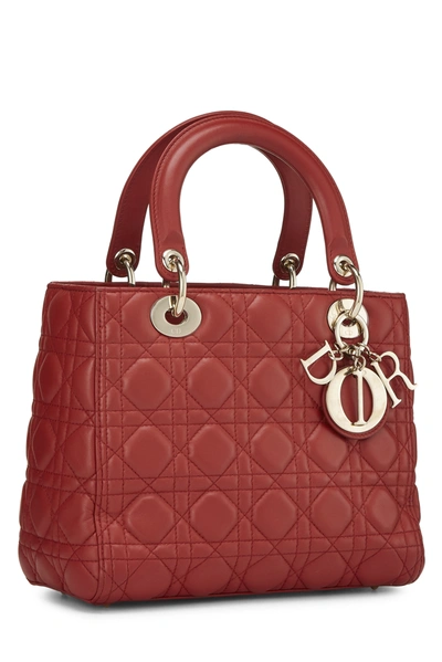 Pre-owned Dior Red Cannage Quilted Lambskin Lady  Medium