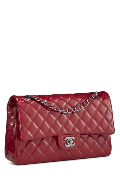 Pre-owned Chanel Red Quilted Patent Leather Classic Double Flap Medium