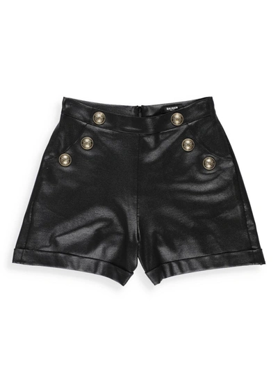 Shop Balmain Kids Button Detail Shorts In Black