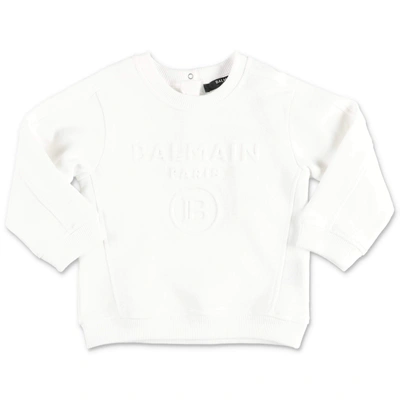 Shop Balmain Kids Logo Embossed Sweatshirt In White