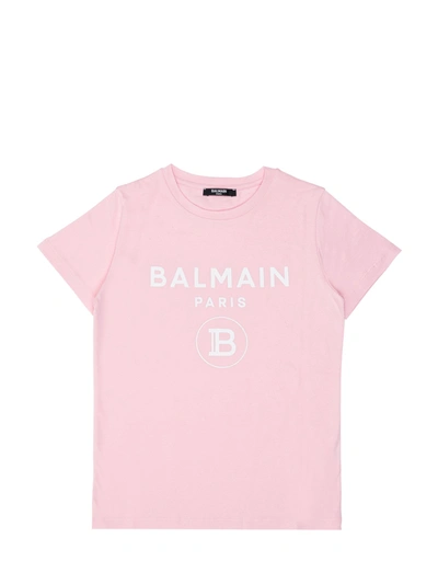 Shop Balmain Kids Logo Print Crewneck T In Pink