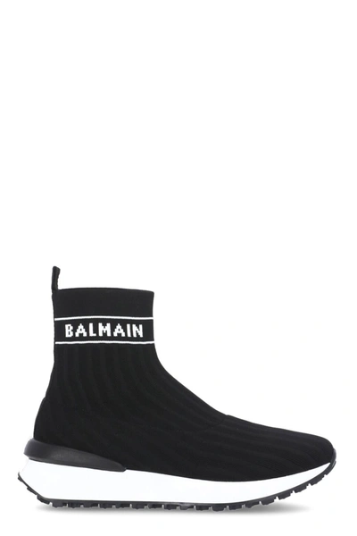 Shop Balmain Kids Logo Sock Sneakers In Black