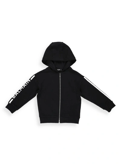 Shop Balmain Kids Side Logo Stripe Hooded Jacket In Black