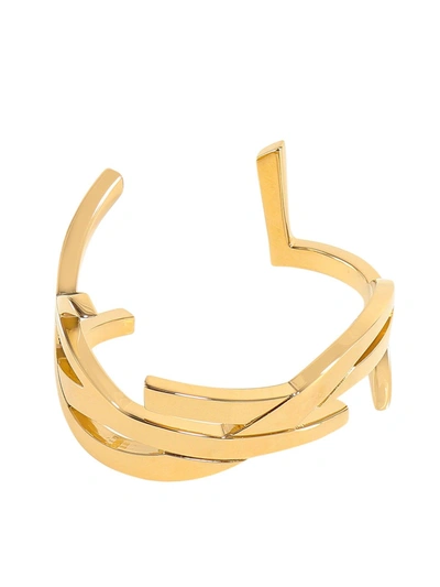 Shop Saint Laurent Logo Engraved Monogram Cuff Bracelet In Gold