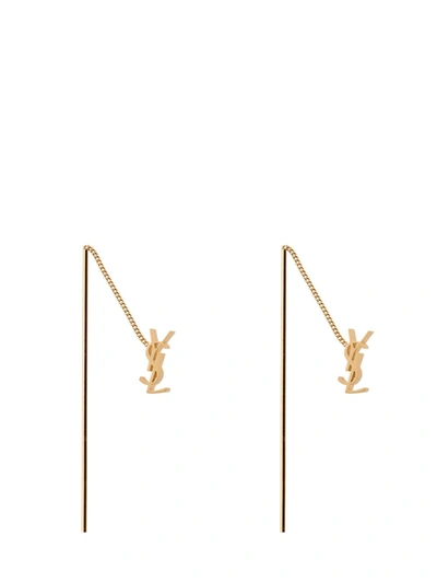 Shop Saint Laurent Opyum Ysl Threader Earrings In Gold