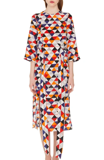 Shop Akris Diamond Print Silk Crepe Dress In Multicolor
