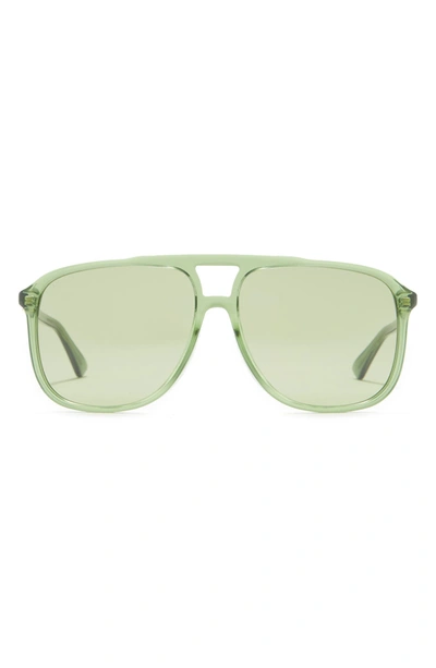 Shop Gucci 60mm Aviator Sunglasses In Shiny Transparent Green