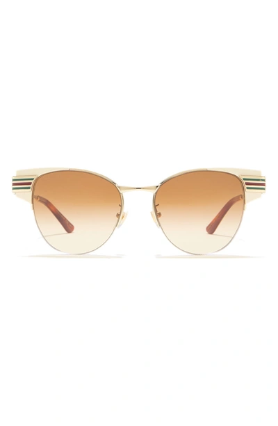 Shop Gucci 52mm Oval Sunglasses In Ivory Gold Brown/brw