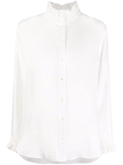 Shop Sandro Haby Ruffle-detail Silk Blouse In White