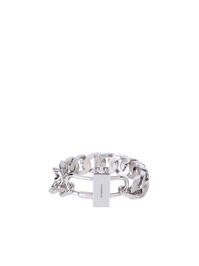 Shop Givenchy Logo Engraved Chain Link Bracelet In Silver
