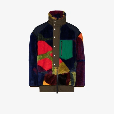 Sacai Kaws Jacquard Faux Fur Blouson In Blue | ModeSens