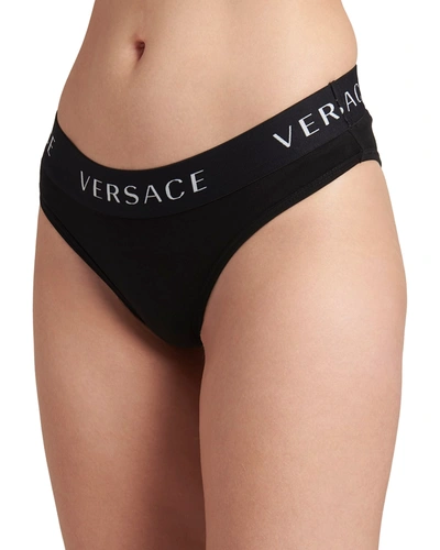 Shop Versace Stretch Cotton Logo Band Briefs In White
