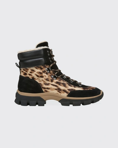 Shop Veronica Beard Galina Leopard-print Hiker Booties In Camelblk