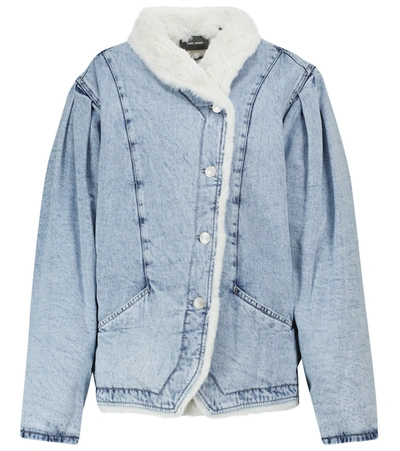 Shop Isabel Marant Dipauline Denim And Faux Fur Jacket In Blue