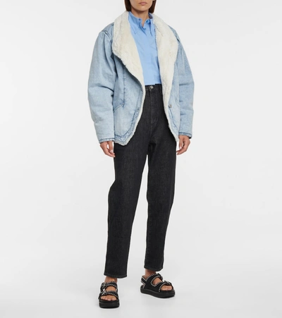 Shop Isabel Marant Dipauline Denim And Faux Fur Jacket In Blue